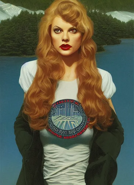 Image similar to twin peaks poster art, portrait of talyor swift cheerleader, from scene from twin peaks, by michael whelan, rossetti bouguereau, artgerm, retro, nostalgic, old fashioned, 1 9 8 0 s teen horror novel cover