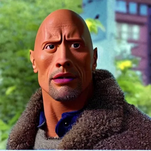 Prompt: A still of Dwayne Johnson in the film Coraline, highly detailed, very detailed, extremely detailed, detailed, HD Quality, taken in the mid 2000s