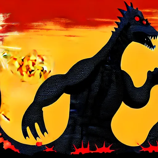 Prompt: adam and eve versus godzilla, red dead redemption illustration art style, smooth painting, each individual seeds have ultra high detailed, 4 k, illustration, torn cosmo magazine style, concept art, pop art style, ultra realistic, underrated, by mike swiderek, jorge lacera, ben lo, tyler west h - 7 6 8