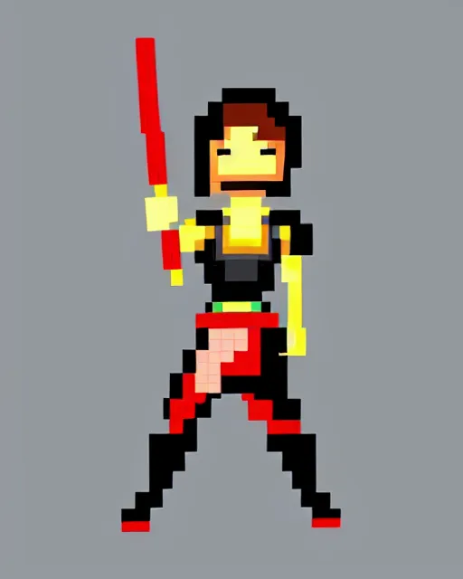 Prompt: a pixel art picture of a woman holding a sword, pixel art, isometric 2 d game art, 1 6 bit, dynamic pose, # pixelart