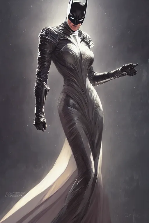 Image similar to elegant batman gown profile picture by greg rutkowski, dynamic pose, intricate, futuristic, fantasy, elegant, by stanley artgerm lau, greg rutkowski, thomas kindkade, alphonse mucha, loish, mugler, norman rockwell,