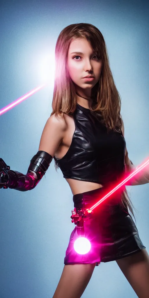 Prompt: girl with laser sword, 4k fashion shoot