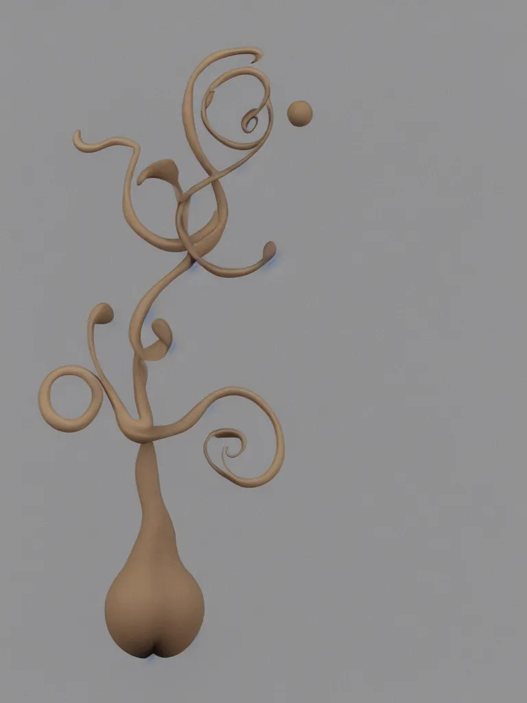Prompt: a 3D rendering of an acorn that turns into a tree in the shape of a treble clef, modern and minimal