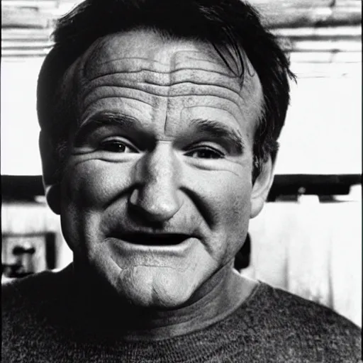 Prompt: robin williams mutating into the thing, practical effects, industrial lights and magic