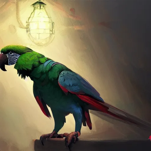 Prompt: Anthropomorphized Parrot shopkeeper, magic the gathering artwork, D&D, fantasy, shelves full, in shop, cinematic lighting, centered, highly detailed, digital painting, artstation, concept art, smooth, sharp focus, illustration, volumetric lighting, 8k, art by Akihiko Yoshida and Greg Rutkowski