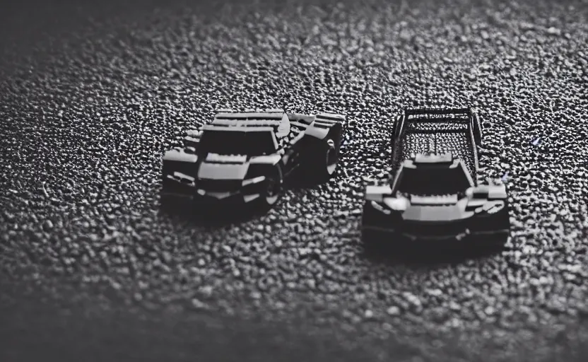 Image similar to black lego lamborghini. soft light. dark background. cinematic. intricate. close - up shot. highly detailed