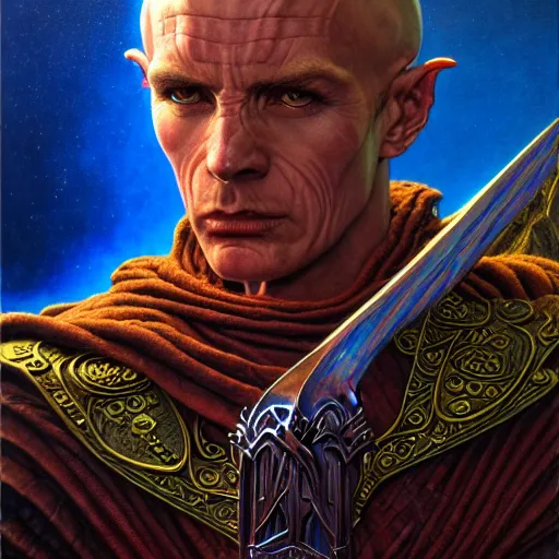 Prompt: An epic fantasy comic book style portrait of a fantasy male assassin, D&D, cinematic, intricate, full color, Tim Hildebrandt, Wayne Barlowe, Bruce Pennington, donato giancola, larry elmore, maxfield parrish, Moebius, Thomas Ehretsmann, oil on canvas, gouache painting, masterpiece, trending on artstation, cinematic composition, dramatic pose, volumetric lighting, sharp, details, hyper-detailed, HD, 4K, 8K