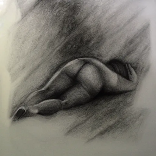 Image similar to falling into madness, charcoal drawing, sketch