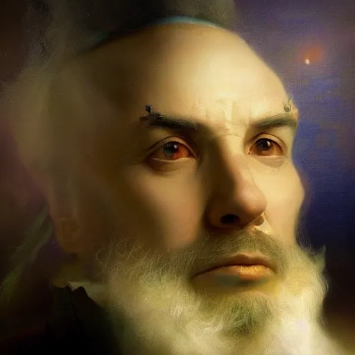 Prompt: three quarters portrait surrealism favusim by Aleksi Briclot and by Ivan Aivazovsky, masterpiece