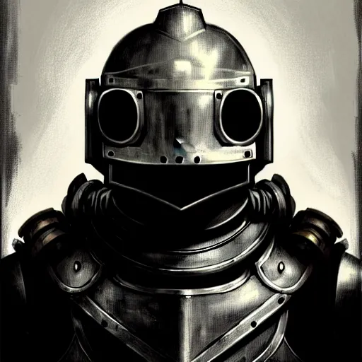 Image similar to knight pepe, scifi, power armor, mechasuit, medieval pepe, futuristic sword, heavy gun, armored, helmet, military, heavy, modern, gaz mask, black and white, concept art, bust portrait, Nekro, Tom Bagshaw, Craig Mullins, ventail, exsokeleton