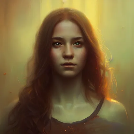 Image similar to attractive young girl portrait, atmospheric lighting, painted, intricate, volumetric lighting, beautiful, rich deep colors masterpiece, golden hour, sharp focus, ultra detailed, by Leesha Hannigan, Ross Tran, Thierry Doizon, Kai Carpenter, Ignacio Fernández Ríos