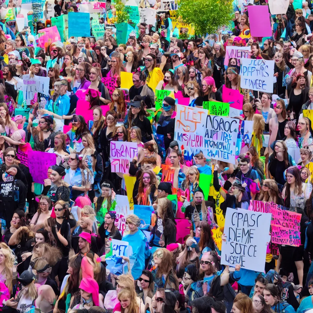 Prompt: transgender rights protest bright colours hd photo 4 k