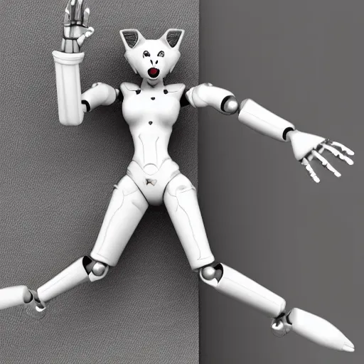 Image similar to anthropomorphic white female wolf, with a left robot arm