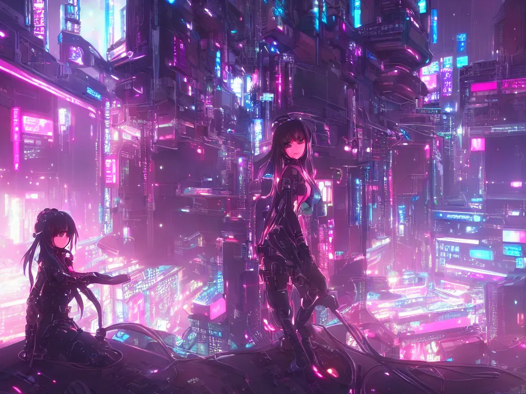 Image similar to anime key visual of futuristic cyber warrior girl, on cyberpunk neon light tokyo rooftop, ssci - fi and fantasy, intricate and very beautiful, highly detailed and digital painting, concept art, smooth, illustration, art by rongzhen luo, rossdraws and huaixuan xiang and wlop