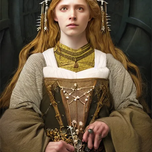 Image similar to a highly detailed portrait of a medieval icelandic princess, beautiful detail and color, art by john collier and albert aublet and krenz cushart and artem demura and alphonse mucha, volumetric lighting, octane render, 4 k resolution, matte, sharp focus, illustration, art by jacque - louis david, baroque style