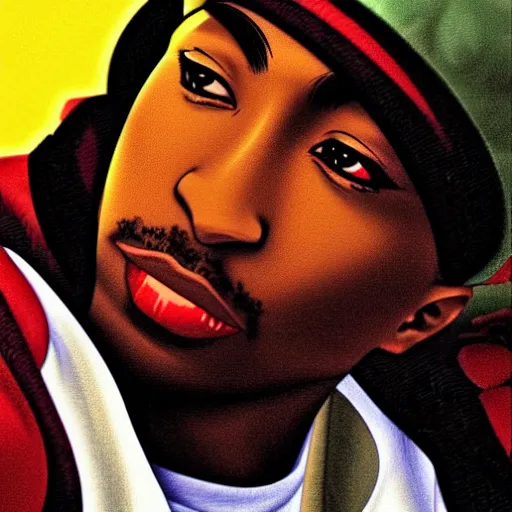 Image similar to Tupac Shakur, screenshot from a 2012s anime