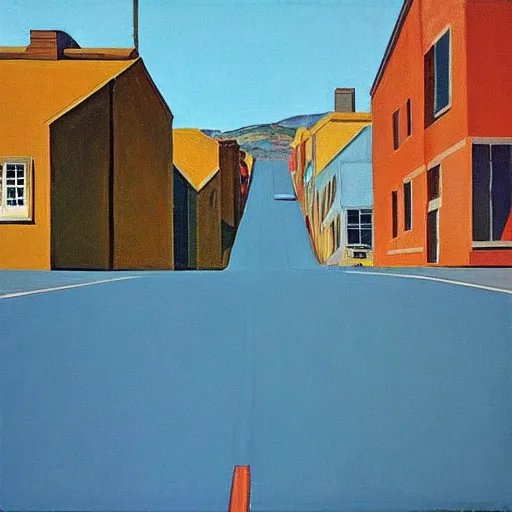 Image similar to “Wayne thiebaud painting of hilly streets and blue skies”