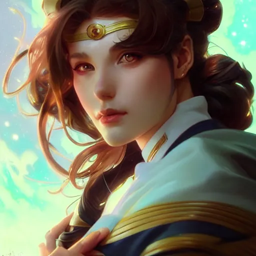 Image similar to Sailor Jupiter, fantasy, intricate, elegant, highly detailed, digital painting, artstation, concept art, matte, sharp focus, illustration, art by Artgerm and Greg Rutkowski and Alphonse Mucha