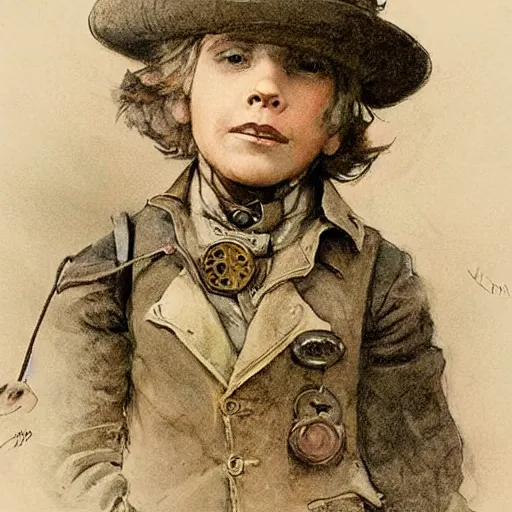 Prompt: (((((portrait of boy dressed as steampunk explorer scientist . muted colors.))))) by Jean-Baptiste Monge !!!!!!!!!!!!!!!!!!!!!!!!!!!