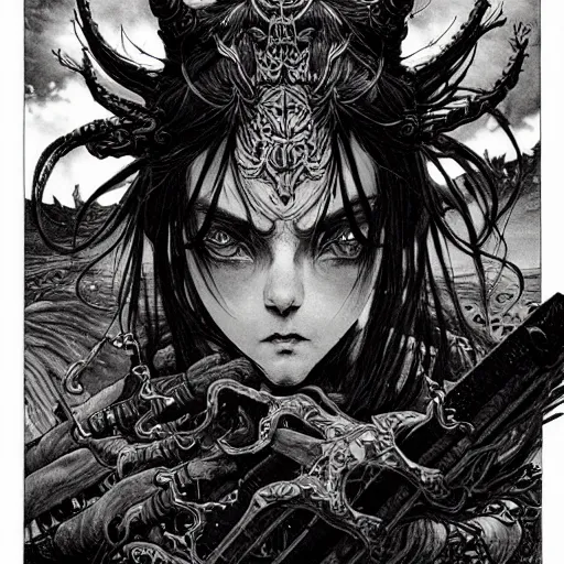 Image similar to prompt: World of Warcraft character portrait drawn Vania Zouravliov and Katsuhiro Otomo and Takato Yamamoto, inspired by Akira 1988 anime, magical and alchemical weapons, soft light, intricate detail, photorealistic style, intricate detailed oil painting, detailed illustration, oil painting, painterly feeling, intricate ink painting detail, sharp high detail, manga and anime 2000