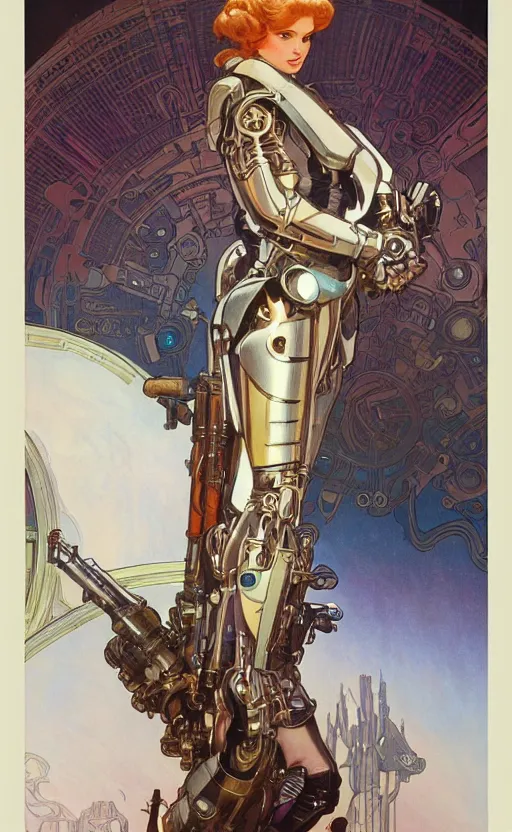 Image similar to exquisite imaginative cybermechanical girl in armor poster art, movie art, by lucasfilm, weta studio, alphonso mucha, james jean, frank frazetta, 8 k, denoised, sharp, crisp, high quality