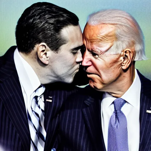 Image similar to joe biden kissing joe biden on his forehead, cute, gentle, lovely