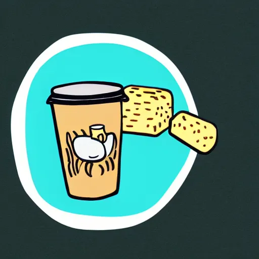 Image similar to a hand drawn illustration of a box of mac and cheese holding a cup coffee