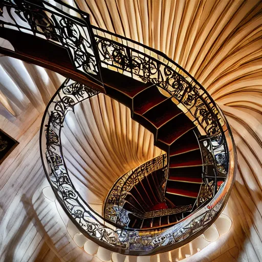 Prompt: professional photograph of an infinite spiral stair library, fantasy - style, fancy, 4 k, 8 k, hd