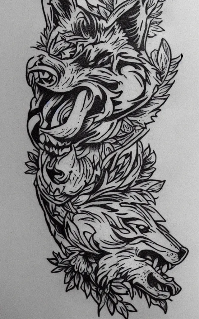 Prompt: old school flash traditional tattoo of a wolf by sailor jerry