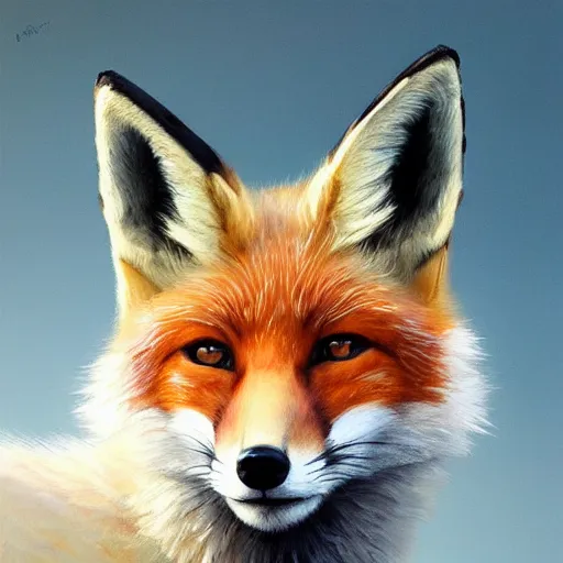 Image similar to A head-on detailed oil portrait of a beautiful fox with pale blue eyes and long yellow hair by greg rutkowski and artgerm, trending on artstation