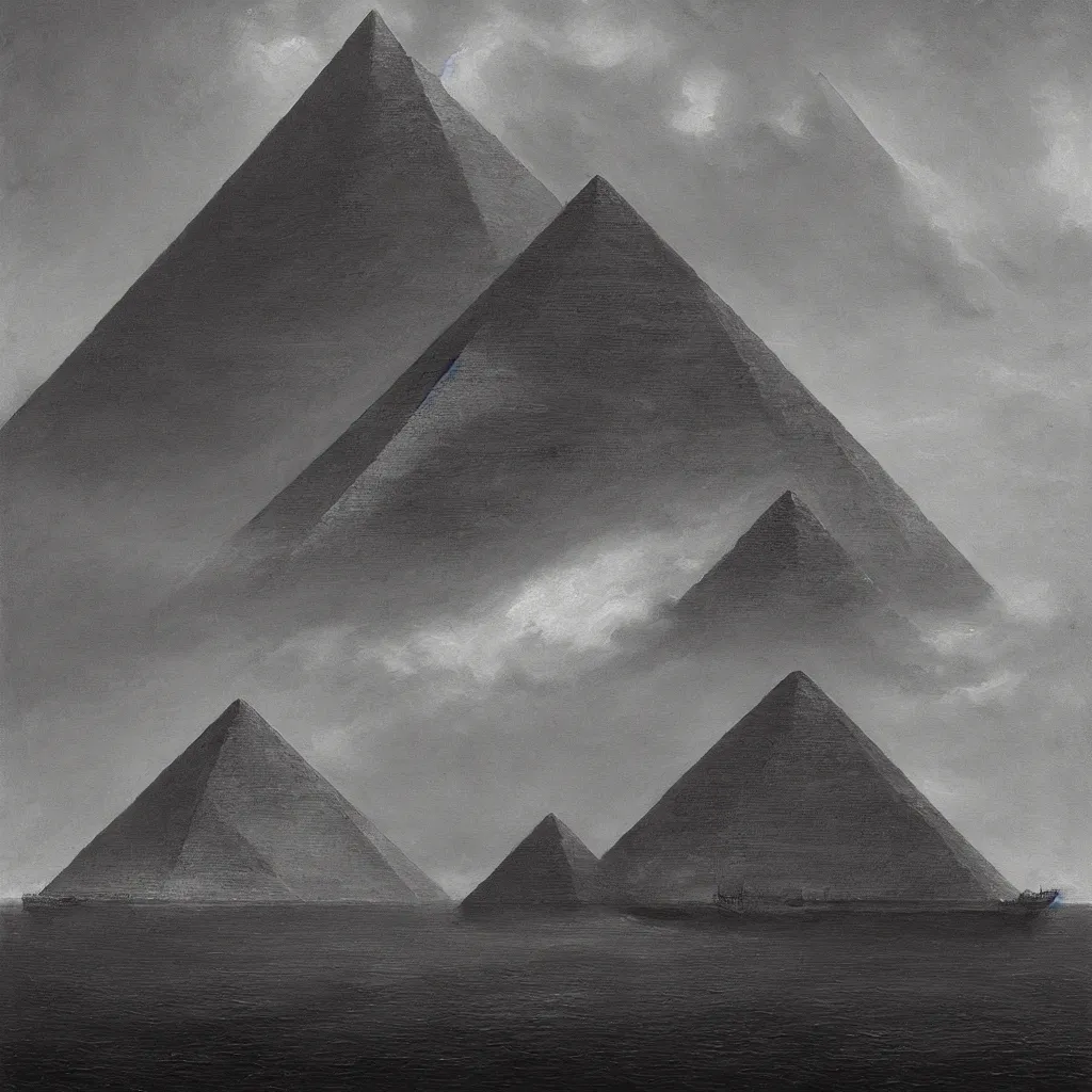 Prompt: A very beautiful painting of a dark Pyramid at Sea Leveler In style of Frederic Edwin Church and Zdzisław Beksiński,highly realistic,hyper detailed,4k,digital art,sci-fi