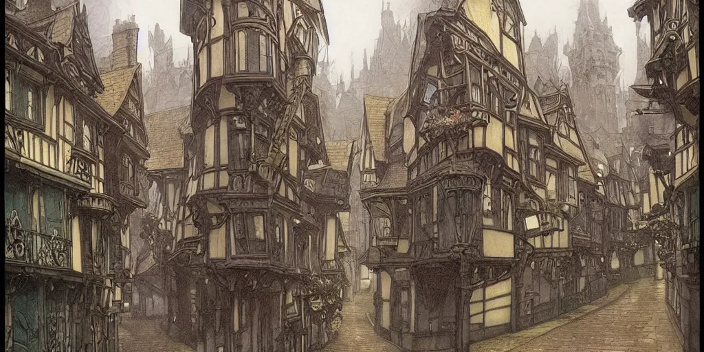 a victorian dickensian village, tudor, art nouveau, | Stable Diffusion ...