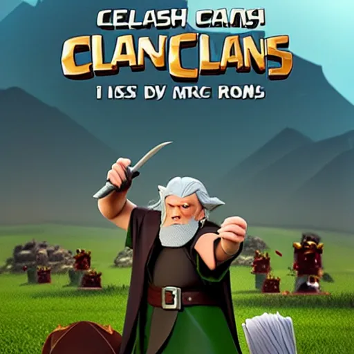 Image similar to clash of clans film poster concept featuring Gandalf