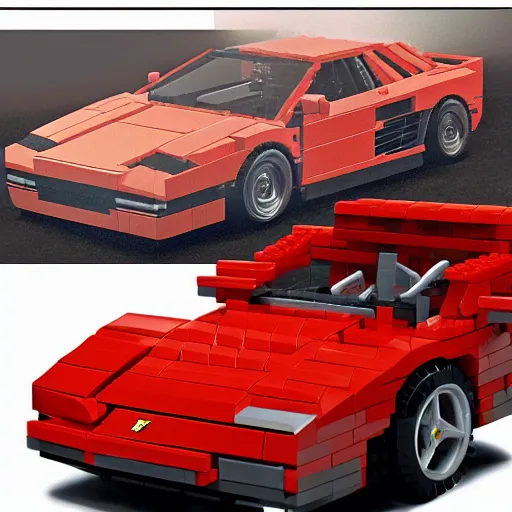 Image similar to red ferrari testarossa, outrun game, lego set