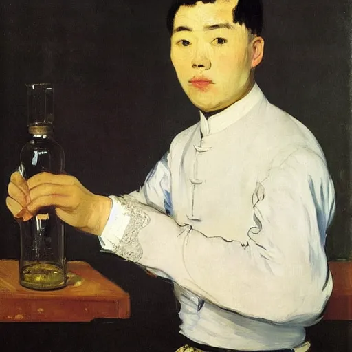 Image similar to portrait of a male chinese android bartender by edouard manet