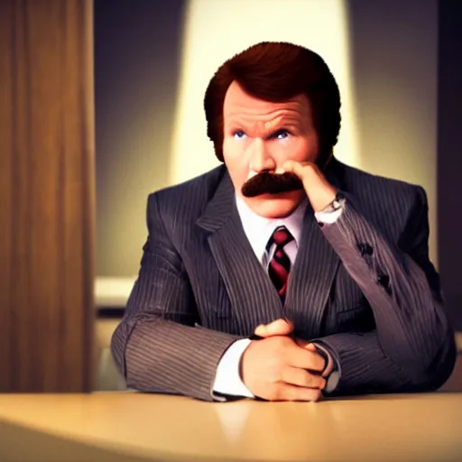 Prompt: an award winning cinematic still of Ron Burgundy, 16k hyper realistic photograph, centered, dramatic lighting