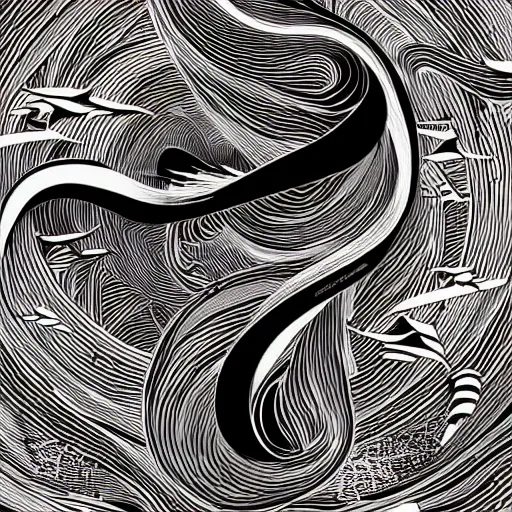 Prompt: Liminal black and white logo, in the style of Victo Ngai, Kilian Eng and by Jake Parker, swirly vibrant lines, winning-award masterpiece, fantastically gaudy, aesthetic octane render, 8K HD Resolution