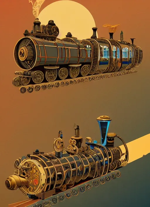 Image similar to a steampunk train by paolo eleuteri serpieri and tomer hanuka and chesley bonestell and daniel merriam and tomokazu matsuyama, unreal engine, high resolution render, featured on artstation, octane, 8 k, highly intricate details, vivid colors, vector illustration