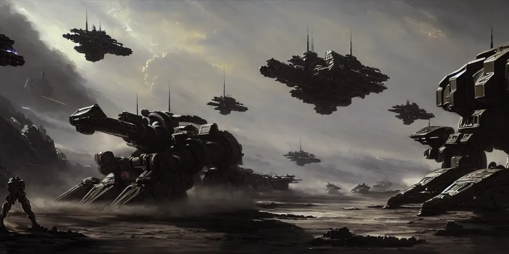 Prompt: hyper realistic sci - fi matte concept art painting of epic cinematic battle between a variety of mechwarriors and soldiers fighting on europa, guns, missiles, explosions, beautiful details, strong composition painted by kim jung guweta studio rutkowski, james gurney and greg rutkowski, and lucasfilm, smooth, intricate, detailed, sharp focus, cinematic