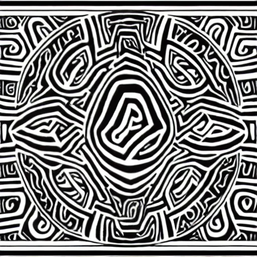 Prompt: a black and white line drawing of psychedelic maori tattoo design