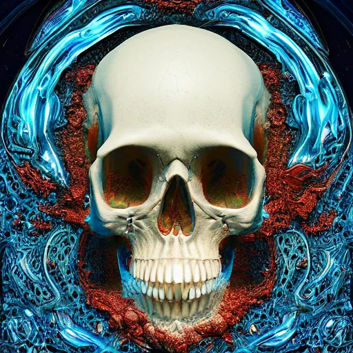 Image similar to portrait_of_a_melting_skull._intricate_abstract._psychedelic_liquod_embossed_intricate_artwork._by_Tooth_Wu_wlop_beeple_dan_mumford._octane_render_trending_on_artstat