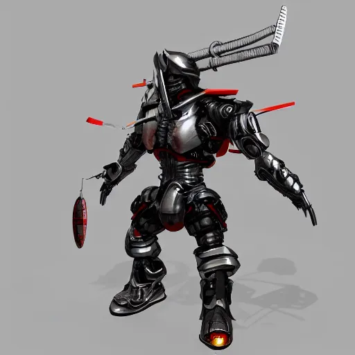 Prompt: cyborg samurai, chibi, 3 d render, raytracing, high detail,