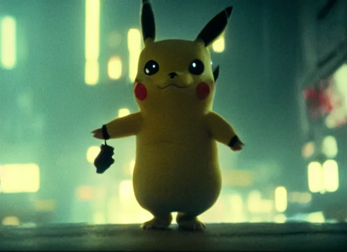 Image similar to film still pikachu in blade runner, 8 k