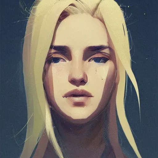 Image similar to Beautiful girl with blond hair profile picture by Greg Rutkowski, asymmetrical, Organic Painting , Matte Painting, geometric shapes, hard edges, street art, trending on the artstation:2 by Sachin Teng:4