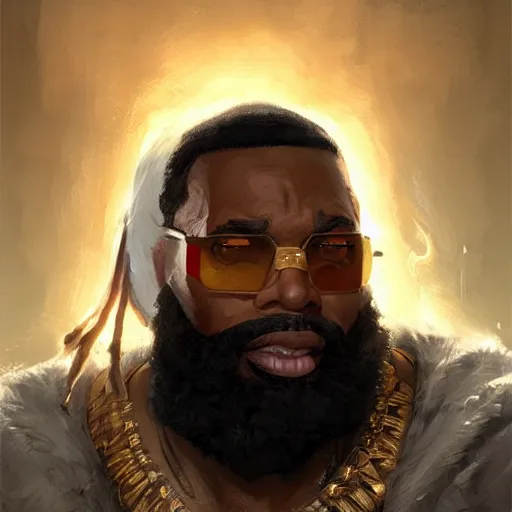 Image similar to a portrait of mr. t as a wizard, upper half portrait, urban motifs, intricate, elegant, highly detailed, digital painting, trending on artstation, concept art, smooth sharp focus, illustration, art by artgerm and greg rutkowski