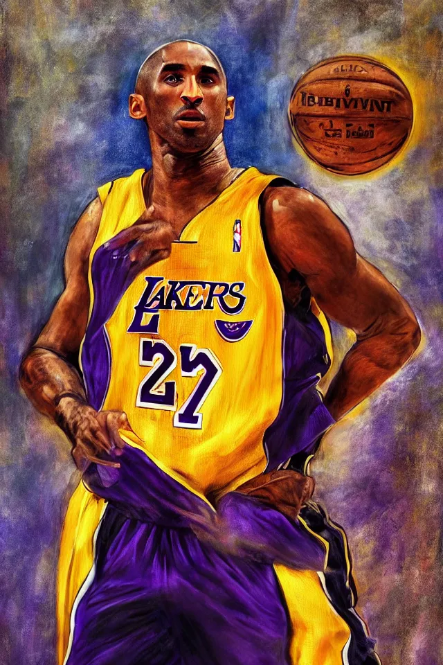 Prompt: centered detailed portrait of kobe bryant, by freud, lucian. trending on artstation : 2, 4 k hd wallpaper. premium prints available.