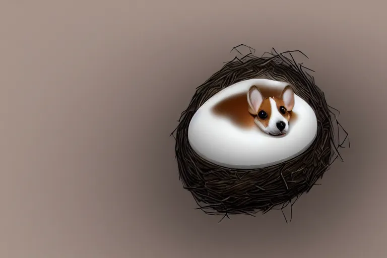 Image similar to a baby corgi crawling out of an egg, photography, concept art, digital art, trending on artstation, 4 k, extremely detailed, realistic, photorealistic,