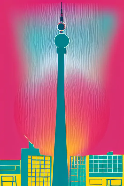 Prompt: minimalist boho style art of colorful berlin television tower, illustration, vector art