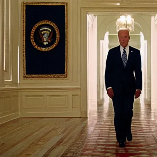 Prompt: A still of Joe Biden in The Shining