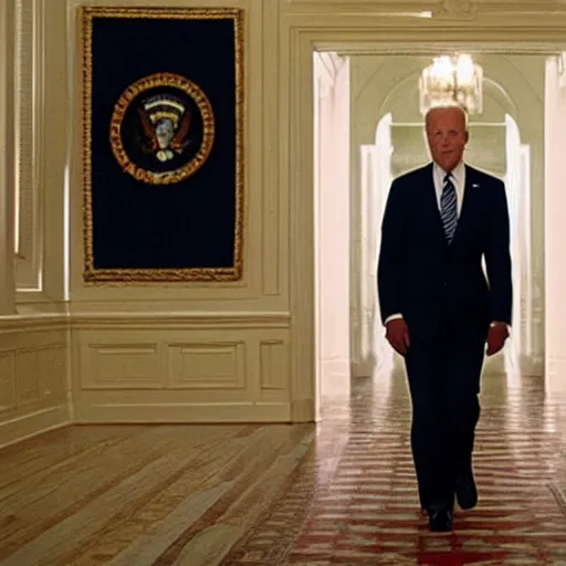 Image similar to A still of Joe Biden in The Shining